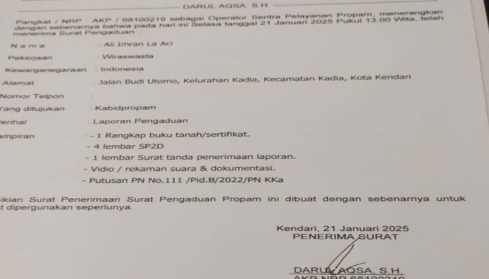 Dugaan Kongkalikong Sengketa Lahan, Tiga Penyidik Polres Kolaka Dilaporkan ke Propam Polda Sultra