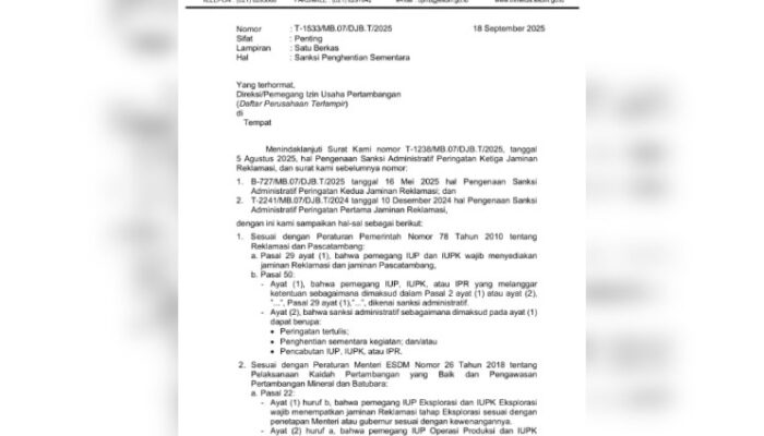 Abai Jaminan Reklamasi, PT SLG Jadi Salah Satu dari 24 Tambang di Sultra yang Disetop Kementerian ESDM