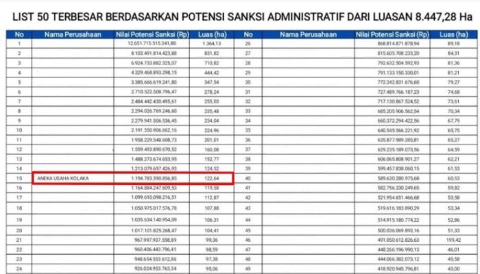 Tercatat Keruk Hutan Lindung 122 Hektare, PD Aneka Usaha Kolaka Terancam Denda Rp1,1 Triliun