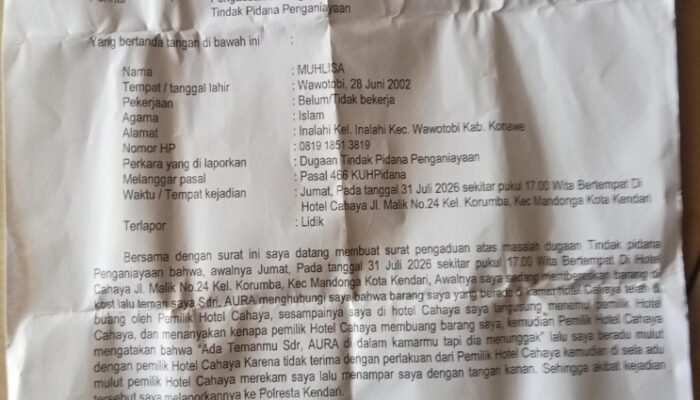 Buntut Barang Dibuang dan Dugaan Penganiayaan, Pemilik Hotel Cahaya Kendari Dipolisikan Tamunya